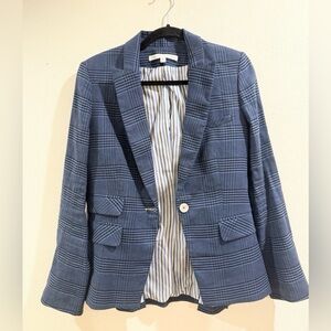 Veronica Beard Crew Glen Plaid Cutaway Suede Elbow Patch Dickey Blazer Jacket 10